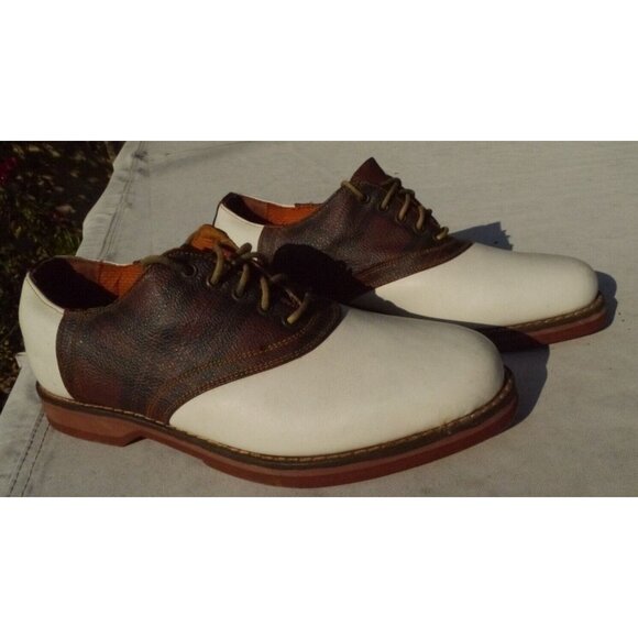 Polo Ralph Lauren Golf Shoes White Leather Green Tartan Plaid Saddle 6.5 LikeNew main image 7